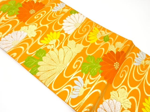 観世水に菊模様織り出し名古屋帯